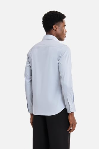 Image of SNITCH Men Formal Shirt | Tailored Slim Fit Full Sleeve Spread Collar Solid Style | Breathable Polyester Viscose Blend Twill Fabric for Office & Evening
