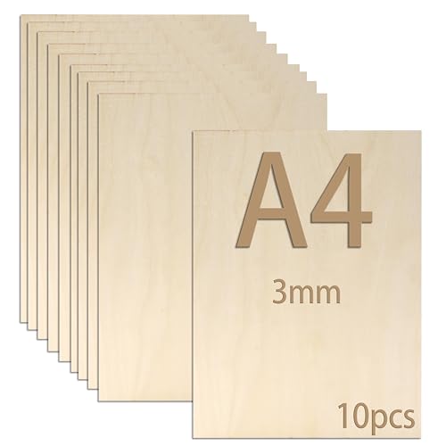 10 Stück Sperrholaplatte 3mm, Sperrholz A4, 30 x 21 cm Holzplatte zum Basteln, Holzplatten für für DIY Holzarbeiten, Laserbearbeitung, Brandmalerei, Modellbau, Deko, Gemälde (A4-300x210*3mm) 10 Stück Sperrholaplatte 3mm, Sperrholz A4, 30 x 21 cm Holzplatte zum Basteln, Holzplatten für für DIY Holzarbeiten, Laserbearbeitung, Brandmalerei, Modellbau, Deko, Gemälde (A4-300x210*3mm)