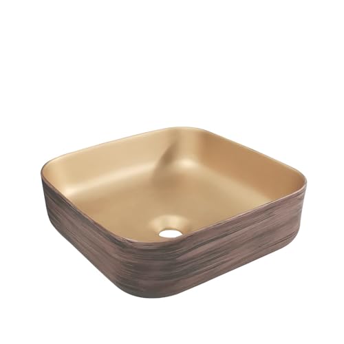 Lavabo de salle de bain à poser carré vasque céramique dorée design - 2