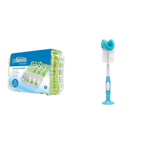 Image of Dr. Brown's Dishwasher Basket for Small Baby Bottle Parts, Pacifiers, and Accessories, Clean & Reusable Sponge Baby Bottle Cleaning Brush with Suction Cup Stand