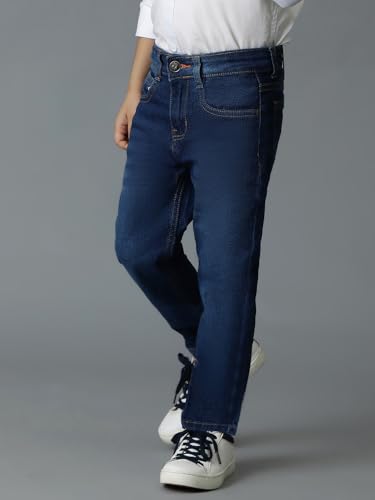 Image of Tales & Stories Boys Slim Fit Denim Jeans | 5-Pocket Stylish Mid-Rise Pants| Durable Cotton Denim Lycra with Button Closure | Casual Wear