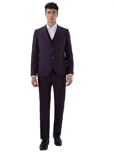 Image of Park Avenue Men Modern Slim Fit Solid Pattern Pure Polyester Notch Lapel Full Sleeve Festive Suit