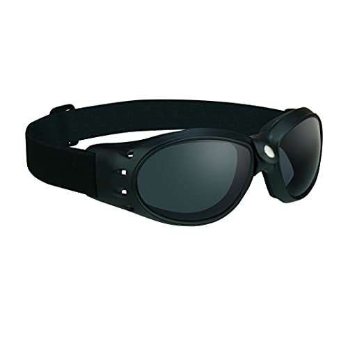 Bikershades Motorcycle Day Riding Safety Goggles Foam Padded Smoke Lens Men Women Large Coverage with Large Microfiber Case