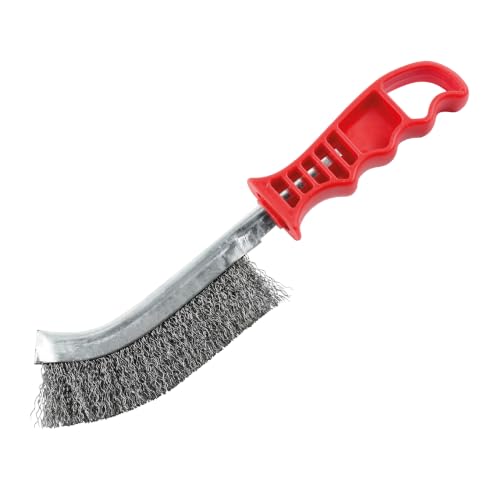 Faithfull FAIWBHANDS Steel Crimped Wire Scratch Brush Red Handle 25cm Long
