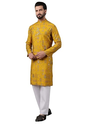 Image of SOJANYA (Since 1958 Men's Cotton Traditional Foil Print Motifs Kurta With Pyjama
