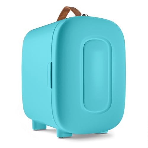 Image of FANSEXPERT Mini Fridge for Bedroom, 4 Liter /6 Cans Skincare Small Refrigerator, AC /DC Portable Mini Cooler & Warmer, Small Fridge for Camping, Dorm, Office, Car (Blue)