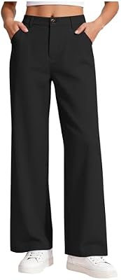Girls Straight Leg Pants - High Waist School Uniforms for Ages 5-15 Years, Black