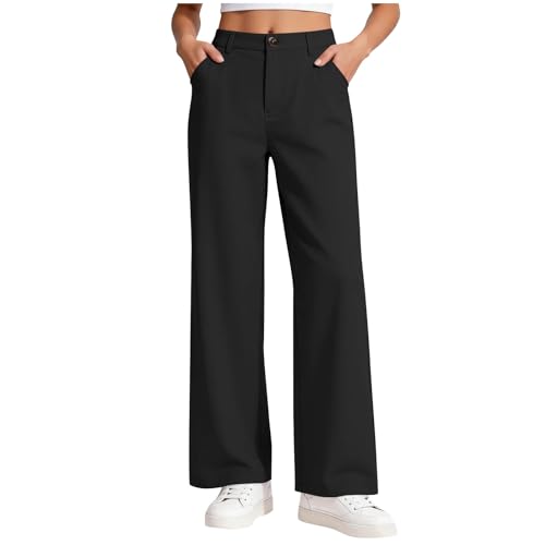 Dovford - Girls Straight Leg Pants - High Waist School Uniforms for Ages 5-15 Years, Black (33% Off Amazon Deal)