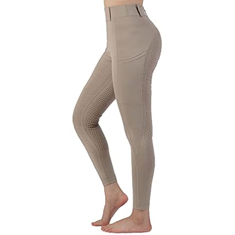 Women Equestrian Breeches Riding Tights Pockets,Women Training Breeches Pants with Silicone （Khaki,XL） Cover