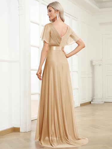 Image of Ever-Pretty Women's Summer Glitter Formal Dresses Evening Gown V Neck Short Sleeves Floor Length Mother of Bride Dress 50159