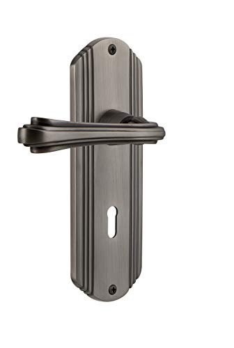 Image of Nostalgic Warehouse Deco Plate Privacy with Keyhole Fleur Lever in Antique Pewter