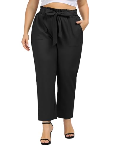 Hanna Nikole Women's Casual Pencil Trousers Waist Self-Tie Belted Pants with Pockets2