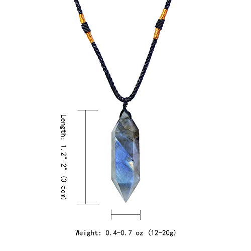 Image of Runyangshi Labradorite Healing Crystal Pendants, Double Pointed Natural Crystal Quartz Necklace 6 Faceted Chakra Crystal Wand Stone