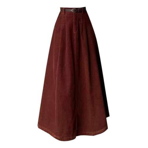 Womens Korean Style High Waist Pleated Skirts Corduroy Long Vintage Umbrella Skirt4