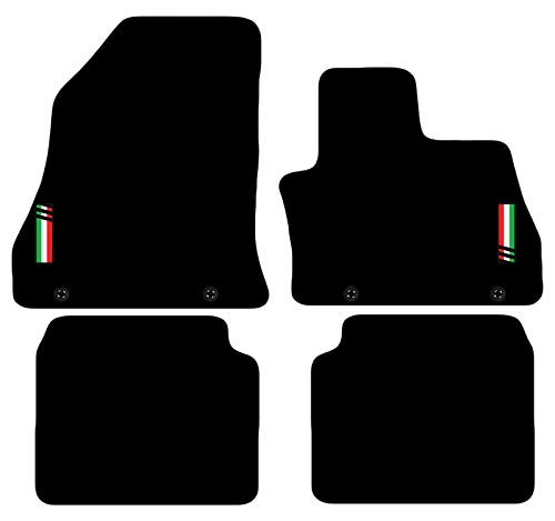 Carsio Carpet Car Mats For Fiat 500L 2013+ Onwards (4 Clips) with Italian Flag logo Tailored Fit Floor Mat Complete Accessory Custom Fitted - All Weather Anti-Slip Backing & Black Trim