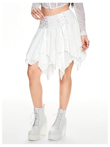 SHENHE Women's Goth Mini Skirt High Waist Asymmetrical Flowy Swing Grunge Punk Fairy Skirt4