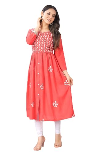 Image of Women's Rayon Embroidered Flared Kurtis