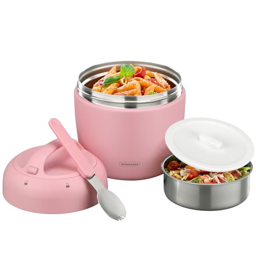 Image of wiwens Thermo Food Jar for Hot Food Adults 32OZ Soup Thermo Lunch Containers Wide Mouth Vacuum Insulated Stainless Steel Leakproof Bento Box with Spoon