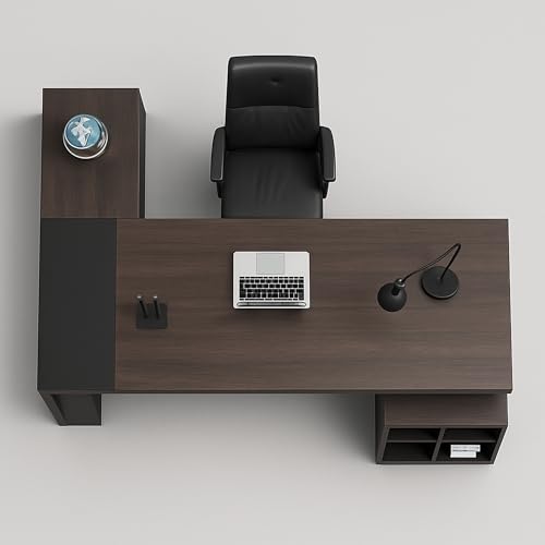 Image of Lakdi The Furniture Co Director & Executive Table L-Shape CEO Office Desk Made in Particle Board with Side Unite & Wire Manager, 3 Drawer and Storage 5-Year Warranty & Free Assembly-LDL-601