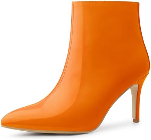 Allegra K Women's Pointed Toe Stiletto High Heel Orange Ankle Boots 6 M US