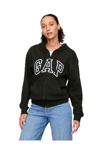 GAP womens Logo Hoodie Hooded Full Zip Sweatshirt True Black V2 M