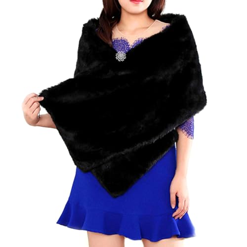 Wedding Faux Fur Wraps Shawls Bridal Winter Cape Fur Party Shrug Stole Free Brooch for Bride and Bridesmaids (Black)2