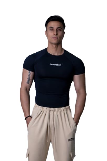 Image of COITONIC Men Compression Half Sleeves Round Neck T-Shirt for Gym and Sports Wear
