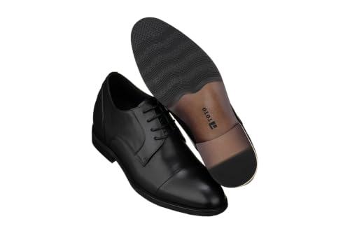 Image of TOTO Men's Invisible Height Increasing Elevator Shoes - Black Premium Leather Lace-up Micro-Perforated Formal Derby Oxfords - 2.8 Inches Taller - K9277- Size 6 D(M) US