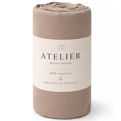 Sábana Bajera Ajustable Algodón 90 , Transpirable, Tacto Suave, Todas Las Medidas, Tejido Resistente, Alta Comodidad, Fabricado En Portuga 150 X 190 200 Cm, Arena