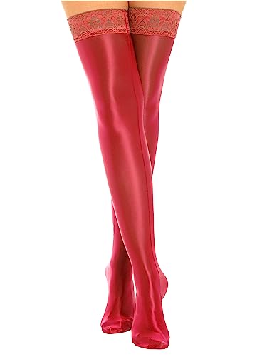 Women's Oil Shiny Satin High Glossy Stocking Nylon Tight Shaping Elastic Overknee Socks