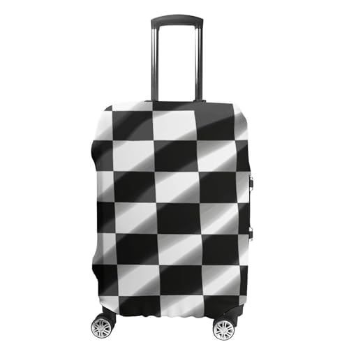 Black White Race Checkered Flag Elastic Luggage Cover Suitcase Protector for 19-32 Inch Suitcases | Universal Stretchable Travel Bag Cover | Anti-Scratch, Washable with Zipper Closure L