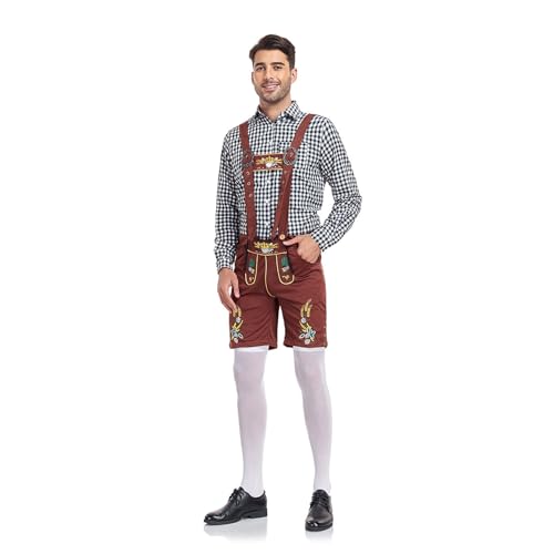 Ropa tradicional de fiesta de cerveza hombre camisa a cuadros pantalones tirantes bordados alemanes