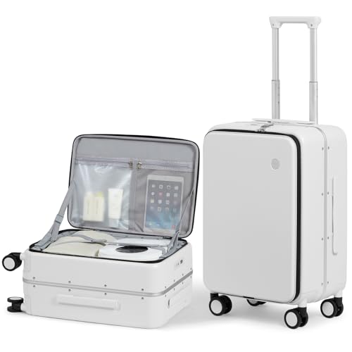 Image of mixi 20 Inch Carry On Luggage 22x14x9 Airline Approved PC Hard Shell Suitcase Top Opening Aluminum Frame Travel Suitcases with Wheels, Smoke White