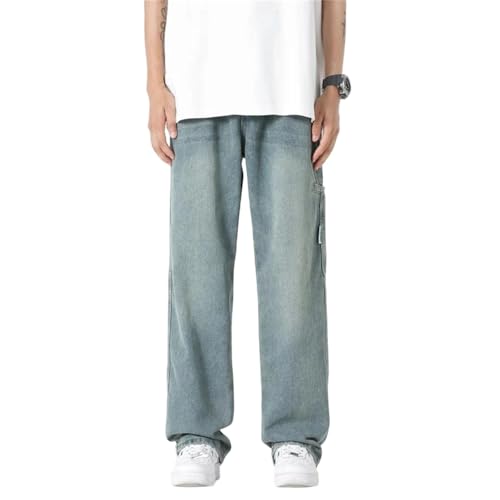 Mens Jeans Spring Baggy Vintage Casual Wide-Leg Straight Denim Pants Fashionable Streetwear