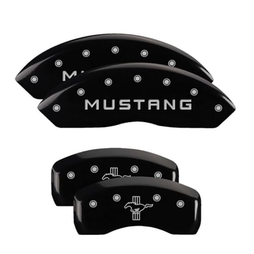 Image of MGP Caliper Covers 10198SMBPBK Black Brake Covers Engraved with Silver Mustang /Bar & Pony (S197) (Set of 4)
