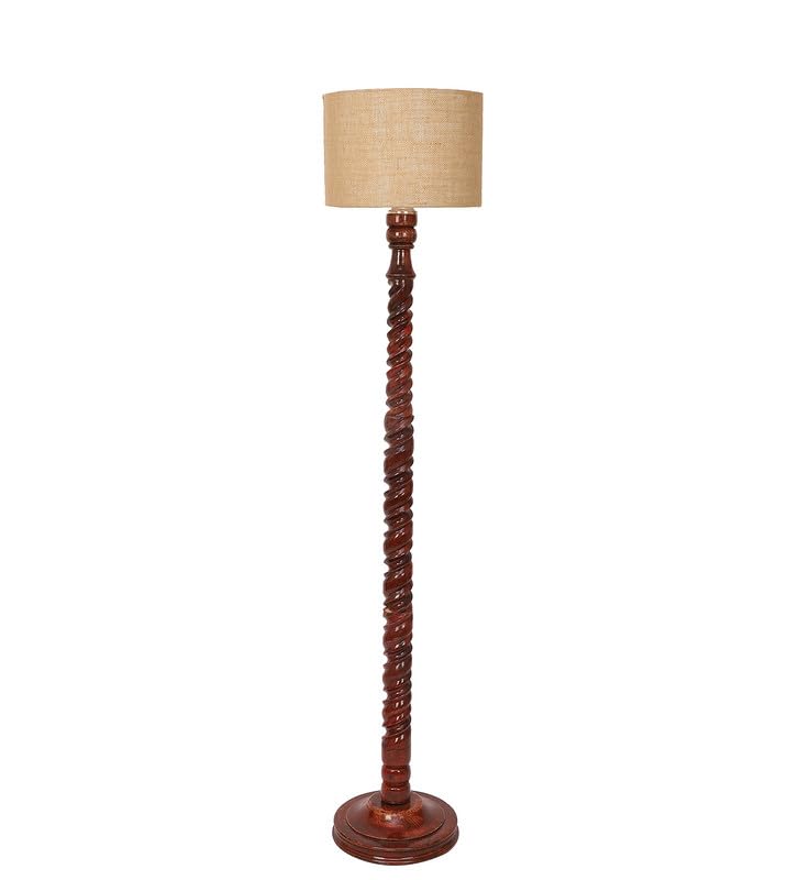 Image of tu casa Mango Wooden Floor Lamps with Brown Base & Jute Shade for Home Decor, Bedrooms Corner, Living Room, Gifting, Diwali Decoration, Hall, Office, Study Room (Height: - 56 inch) - Bulb not Included