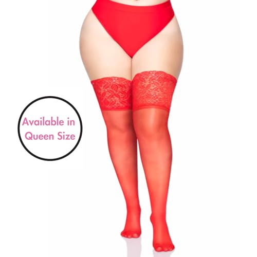 Image of Leg Avenue Women's Spandex Sheer Thigh Highs with Silicone Stay-Up Lace Top