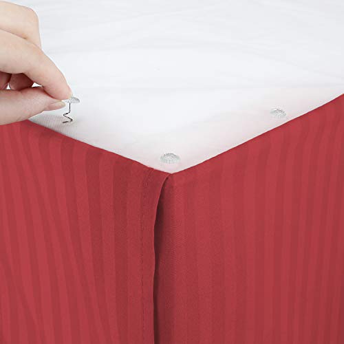 Image of Nestl Full Size Bed Skirt - Damask Dobby Stripe Wrap Around Bed Skirt Full Size - Double Brushed Microfiber 14 in Tailored Drop Pleated Bed Ruffle with Bed Skirt Pins - Red