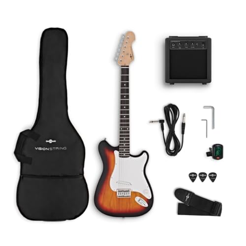VISIONSTRING Full Size Kit de guitarra eléctrica Starter Pack con amplificador para principiantes Sunburst