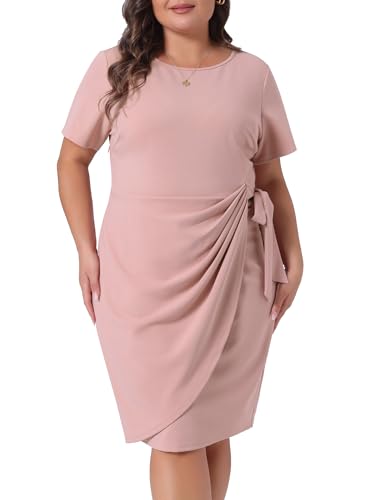 Image of Agnes Orinda Women's Plus Size Office Dress 50s 60s Vintage Belted Tie Pencil Dress Bodycon Wear to Work Dresses