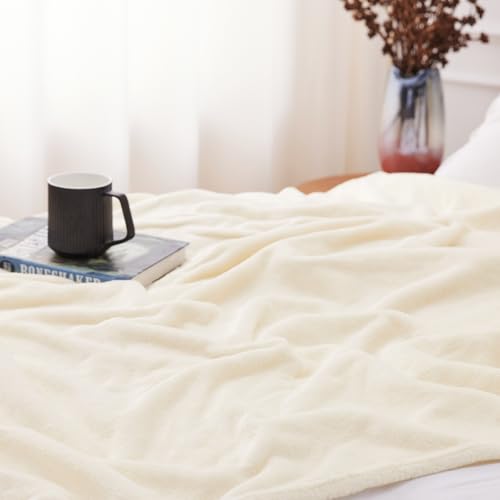 CozyLux Kuscheldecke Flauschig Decke Sofa 150x200 cm für 4 Jahreszeiten - Weich/Warm/Leicht Sofadecke Wohndecke Couchdecke für Sofa/Bett/Couch, Flanell Fleecedecke 150x200cm Creme