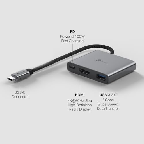 Image of TP-Link USB C Hub 3-in-1 Multiport Adapter (UH3020C) | 4K HDMI | 100W Power Delivery | 1xUSB-A 3.0 Port | 5Gbps High-Speed Transfer | USB C Dongle for MacBook, iPad, ThinkPad and More | Plug and Play