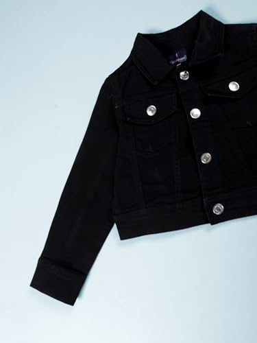 Image of Girls Full Sleeve Solid Crop Denim Jacket