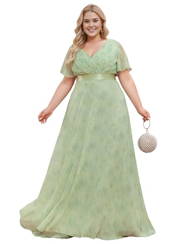 Image of Ever-Pretty Women's Chiffon Formal Evening Dresses for Curvy Women V-Neck Plus Size Floor Length Bridesmaid Dress