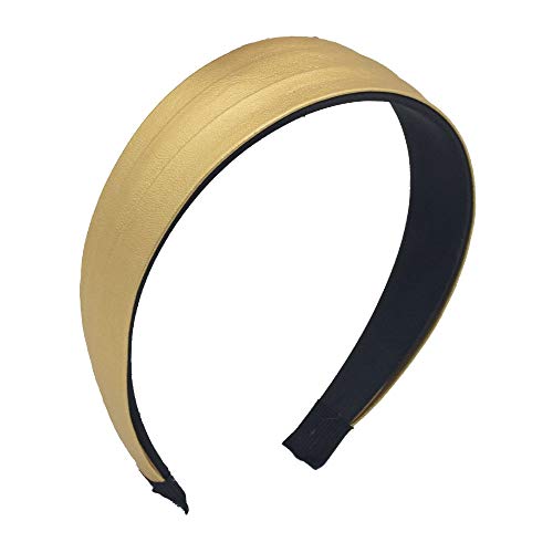 MHDGG Headband for Women Wrinkled Faux Leather Headband,PU Wide Turban Headband Hair Band for Women Headbands Black Wide Hair Hoops Headwear,Gold