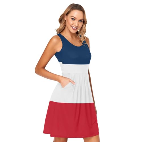 Robe d'été sans manches drapeau de la France coton fluide avec poches