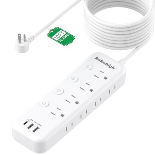 10FT Heavy Duty Extension Cord with Individual Switches on Off, 1875W Appliance Extension Cord with...