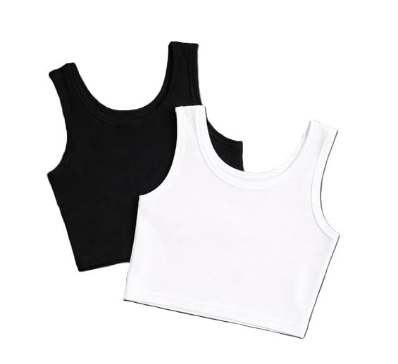 Women Ribbed Sleeveless Crop Tank Top Pack of 2 Stretch Fit Modern Casual Combo for Girls-picture-48