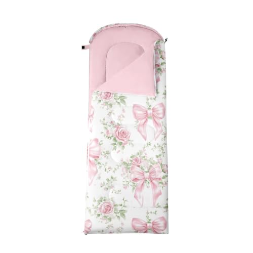 Bolsa de dormir infantil Feelyou con moño rosa, impermeable y portátil para camping en clima cálido y frío miniatura 4
