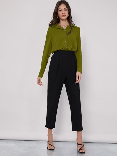 Image of GRECIILOOKS Women's Oversized Fit Rayon Crop Top Shirt | Comfortable Rich Korean Button Down | Workwear Top for Office & Casual Outfit
